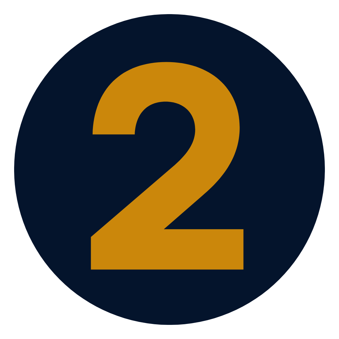 The number 2 is in a blue circle on a white background.