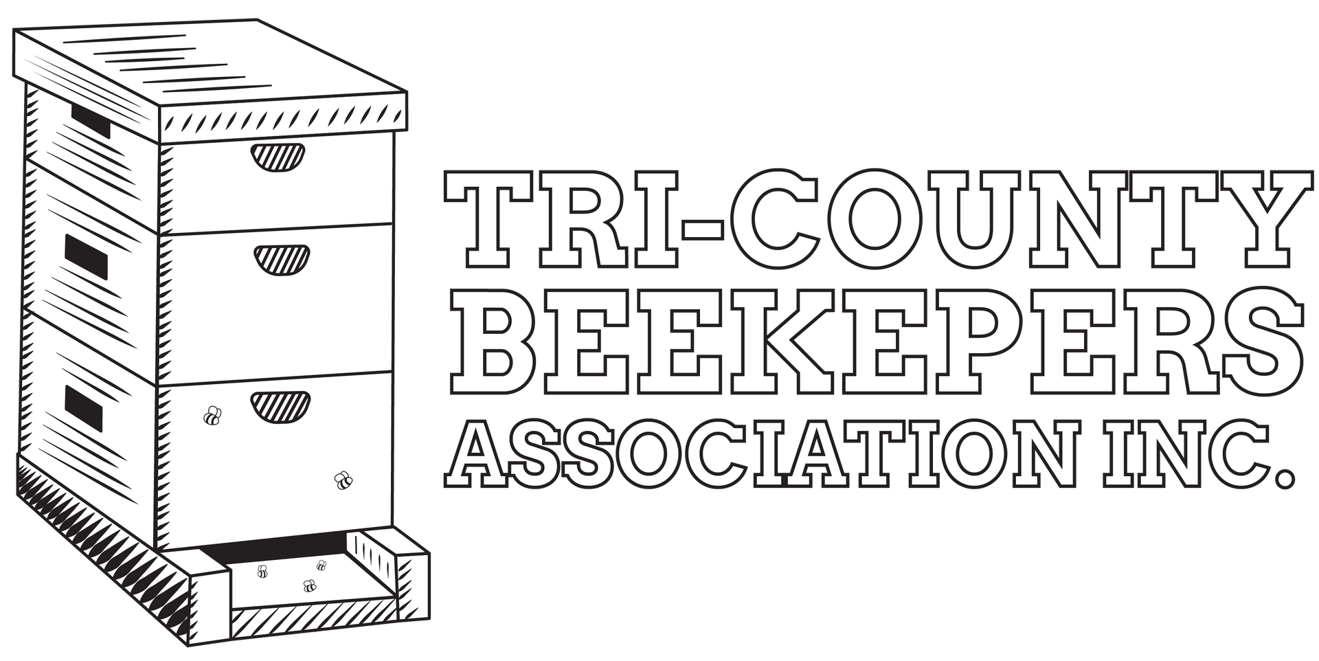 A white logo for Tri-County Beekeepers Association Inc.