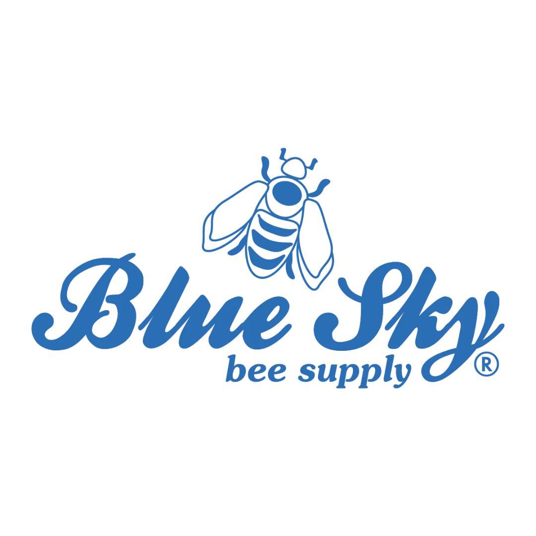 A blue sky bee supply logo with a bee on it.