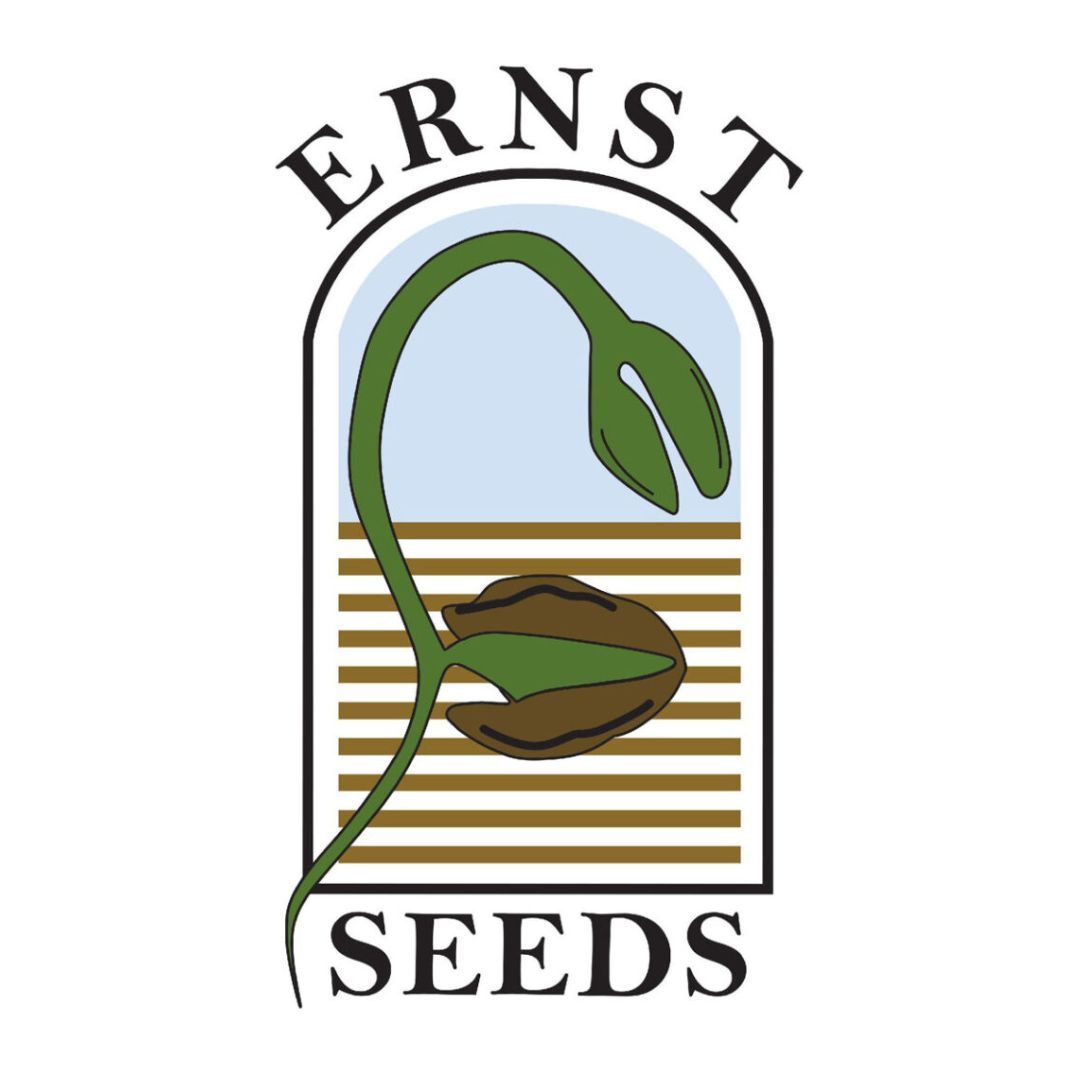 Ernst seeds logo with a plant growing out of a seed