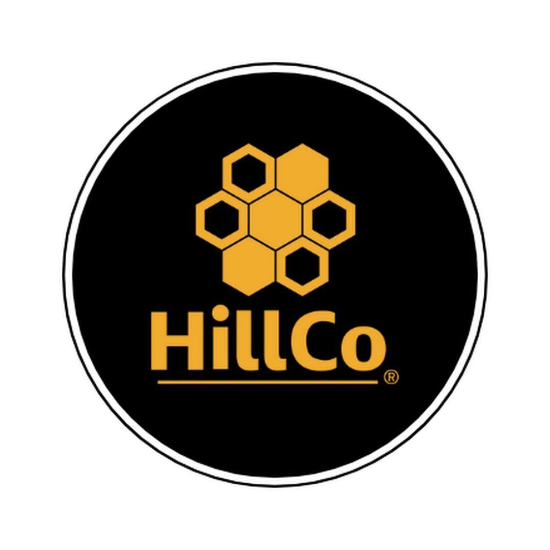 The hillco logo is a circle with a honeycomb on it.