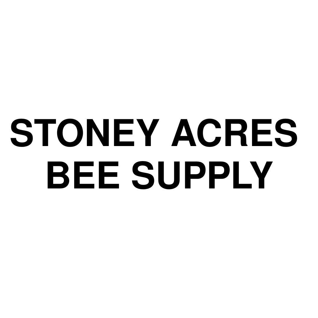 The logo for stoney acres bee supply is black and white.