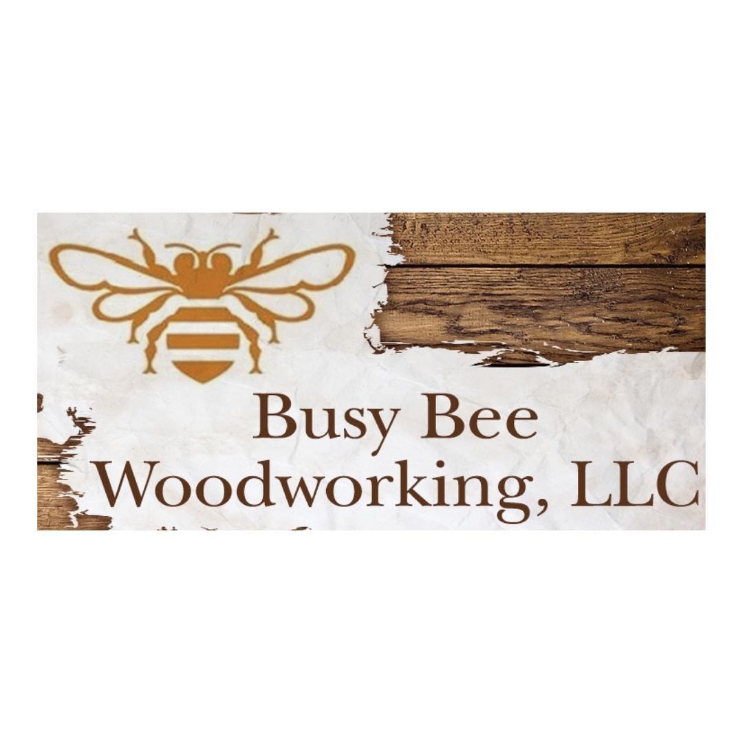 Busy bee woodworking llc logo with a bee on it
