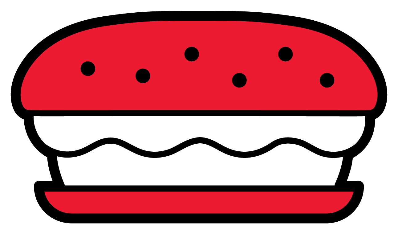 Burger rouge à garniture blanche.