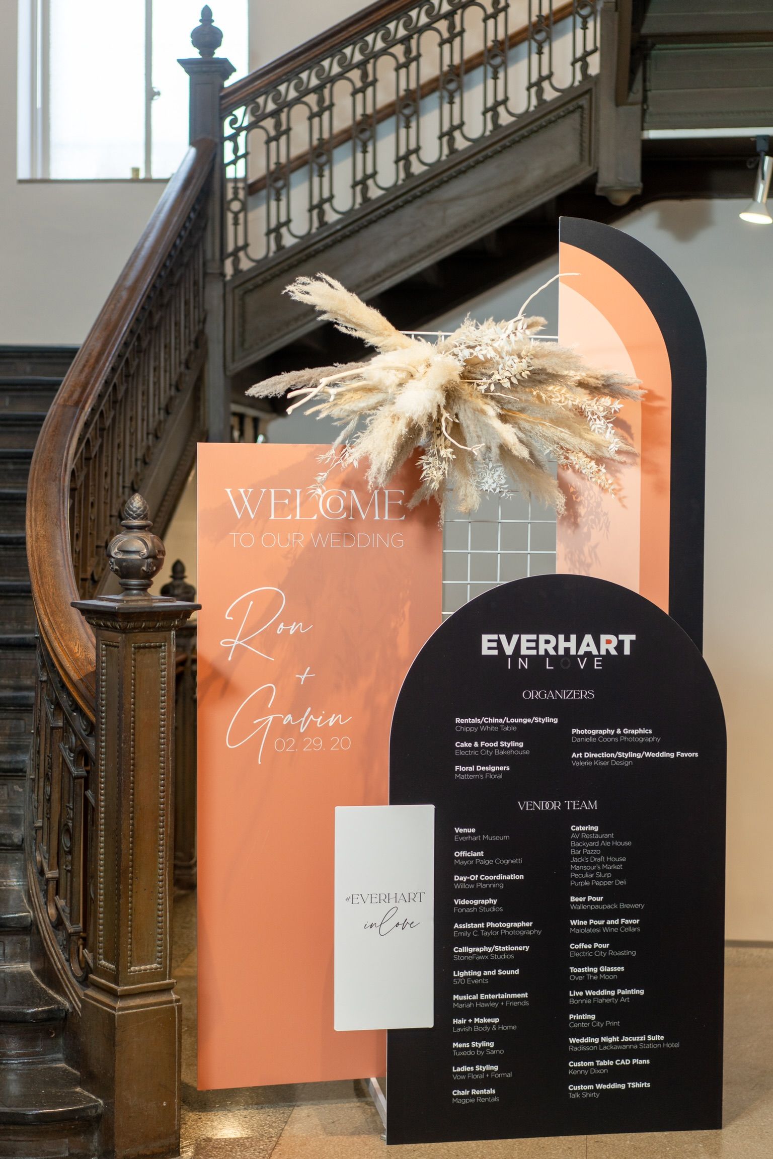 A staircase with a sign that says everhart on it