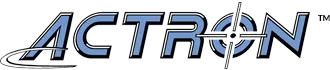 The logo for actron is blue and silver and has a target in the middle.