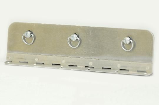 A stainless steel hook with three rings on it