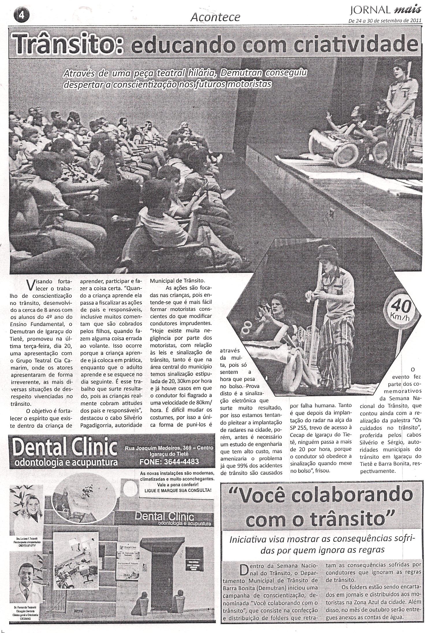 Reportagem da apresentação teatral do espetáculo sobre segurança no trânsito 