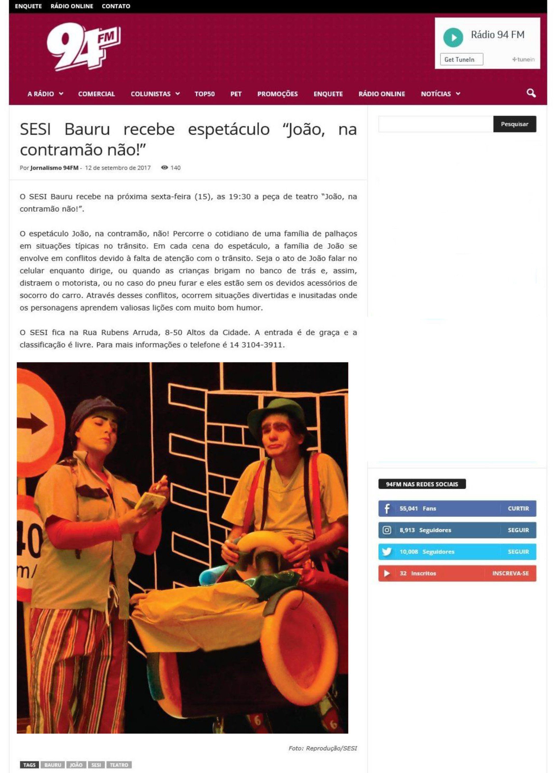 Reportagem da apresentação teatral do espetáculo sobre segurança no trânsito 