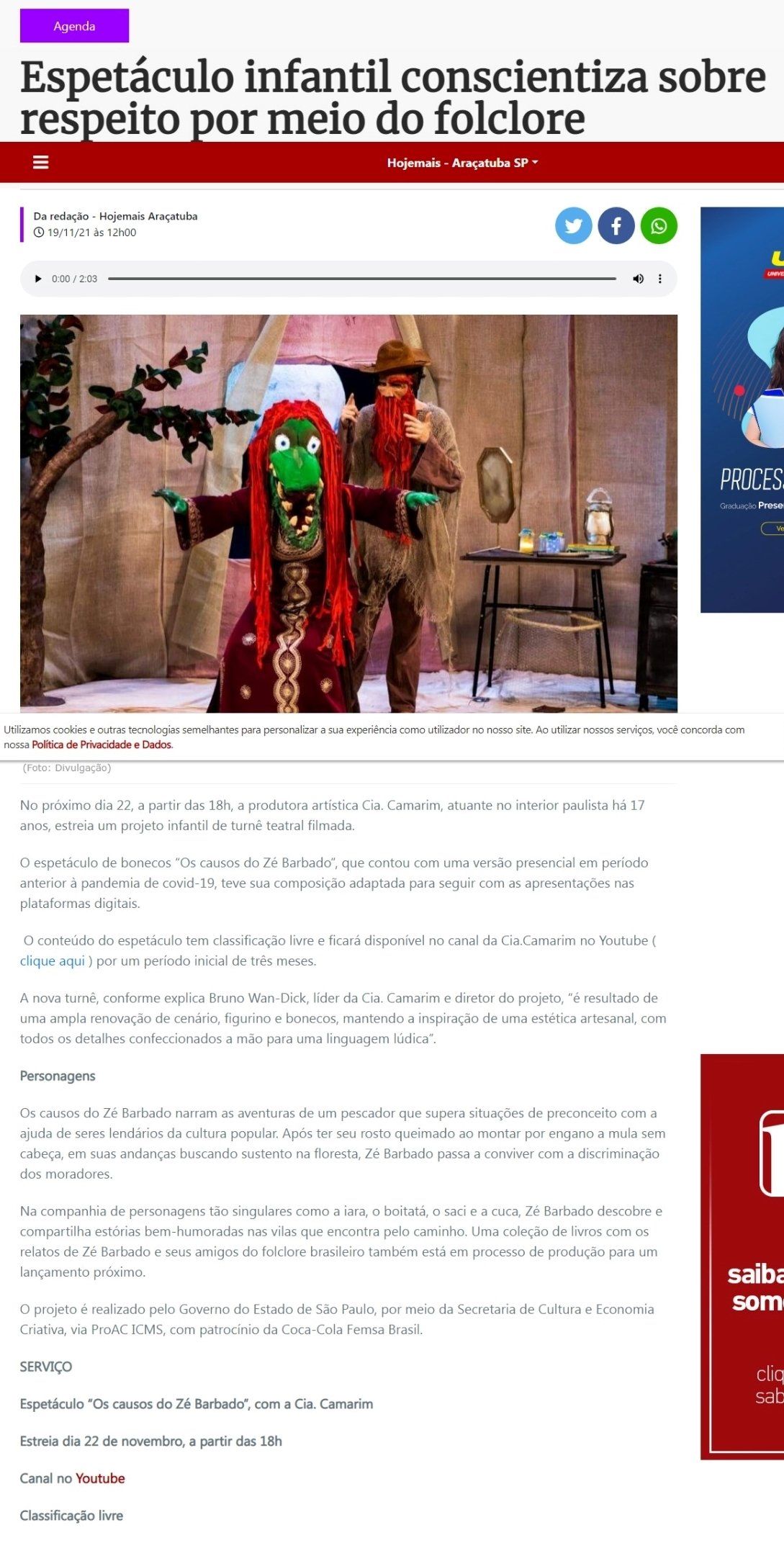 Reportagem, “Os causos do Zé Barbado”, sobre folclore brasileiro, estreia no YouTube. 