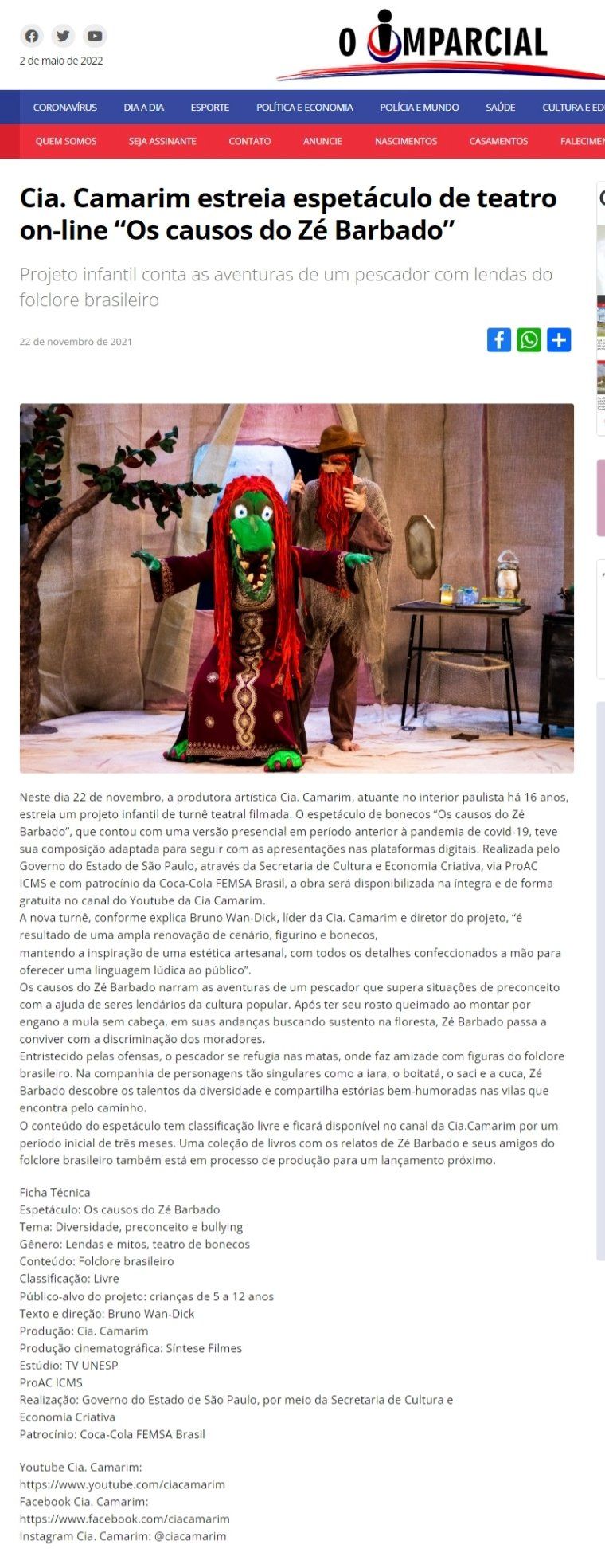 Reportagem, “Os causos do Zé Barbado”, sobre folclore brasileiro, estreia no YouTube. 