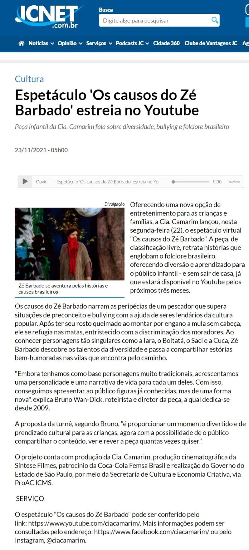 Reportagem, “Os causos do Zé Barbado”, sobre folclore brasileiro, estreia no YouTube. 