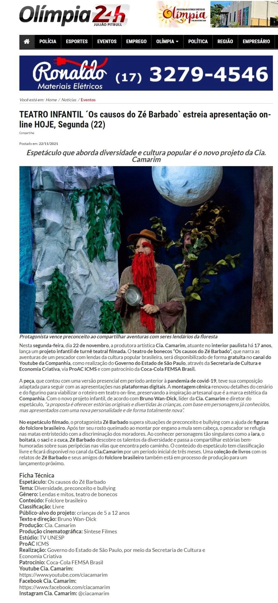 Reportagem, “Os causos do Zé Barbado”, sobre folclore brasileiro, estreia no YouTube. 