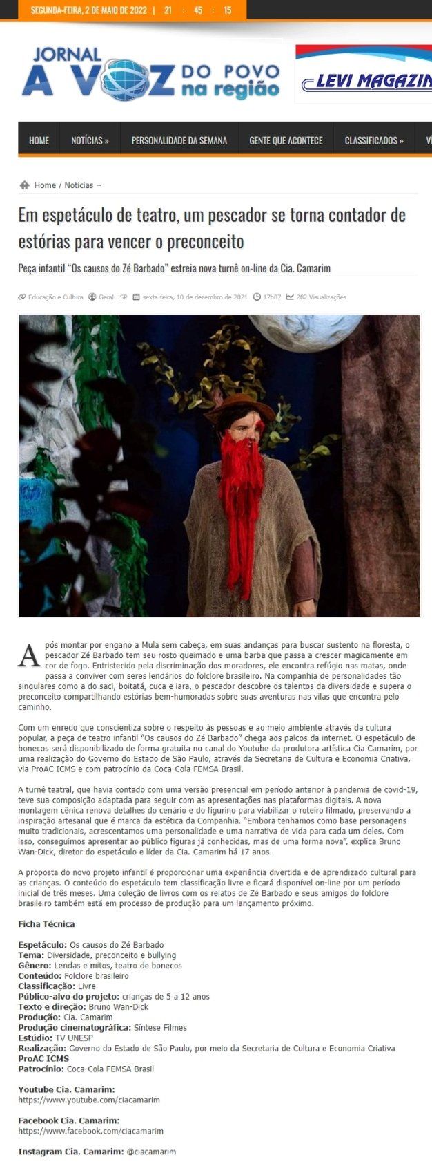 Reportagem, “Os causos do Zé Barbado”, sobre folclore brasileiro, estreia no YouTube. 