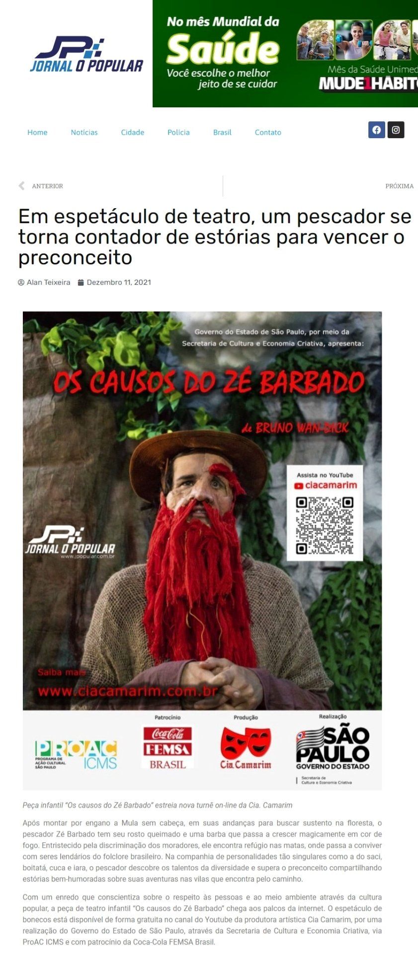 Reportagem, “Os causos do Zé Barbado”, sobre folclore brasileiro, estreia no YouTube. 