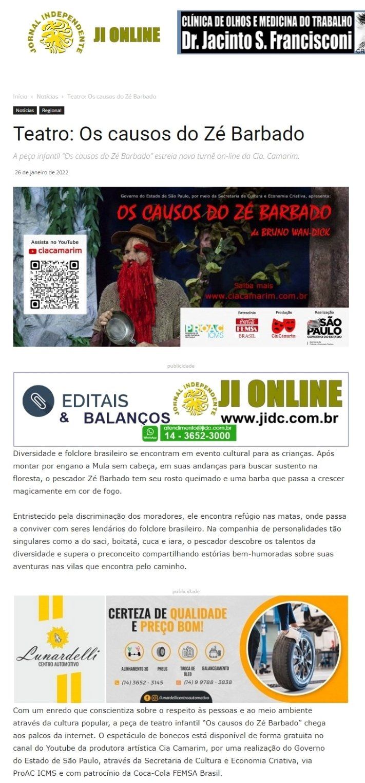 Reportagem, “Os causos do Zé Barbado”, sobre folclore brasileiro, estreia no YouTube. 