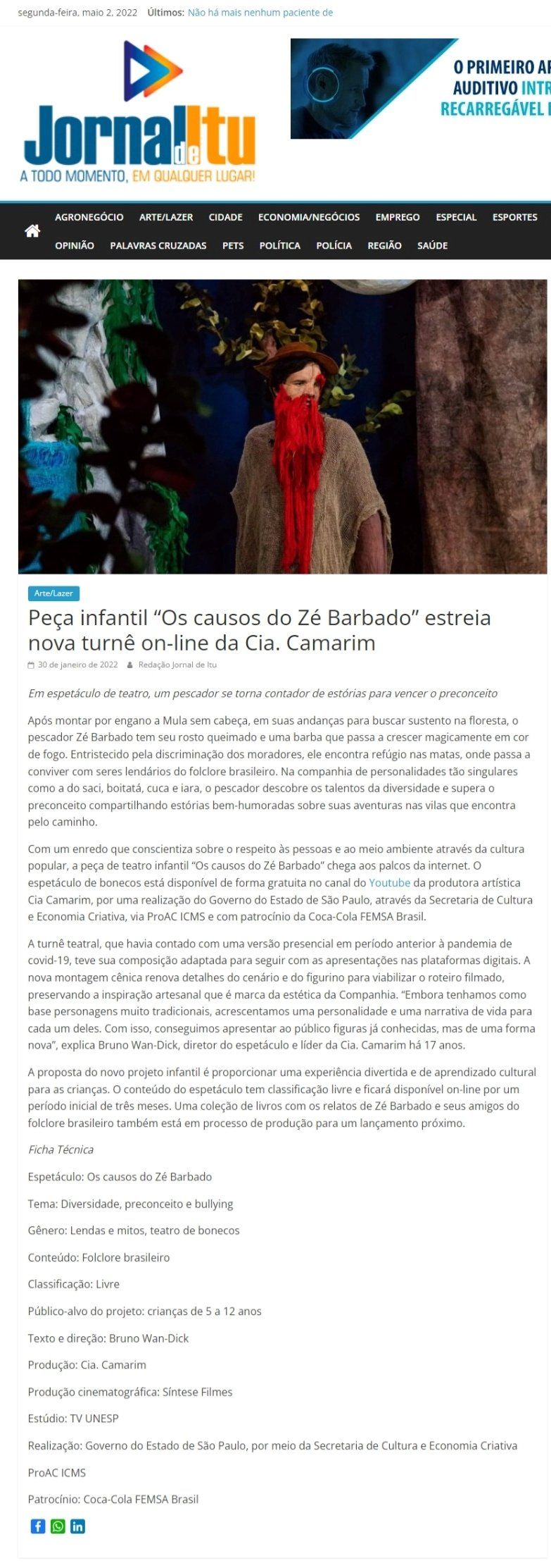 Reportagem, “Os causos do Zé Barbado”, sobre folclore brasileiro, estreia no YouTube. 