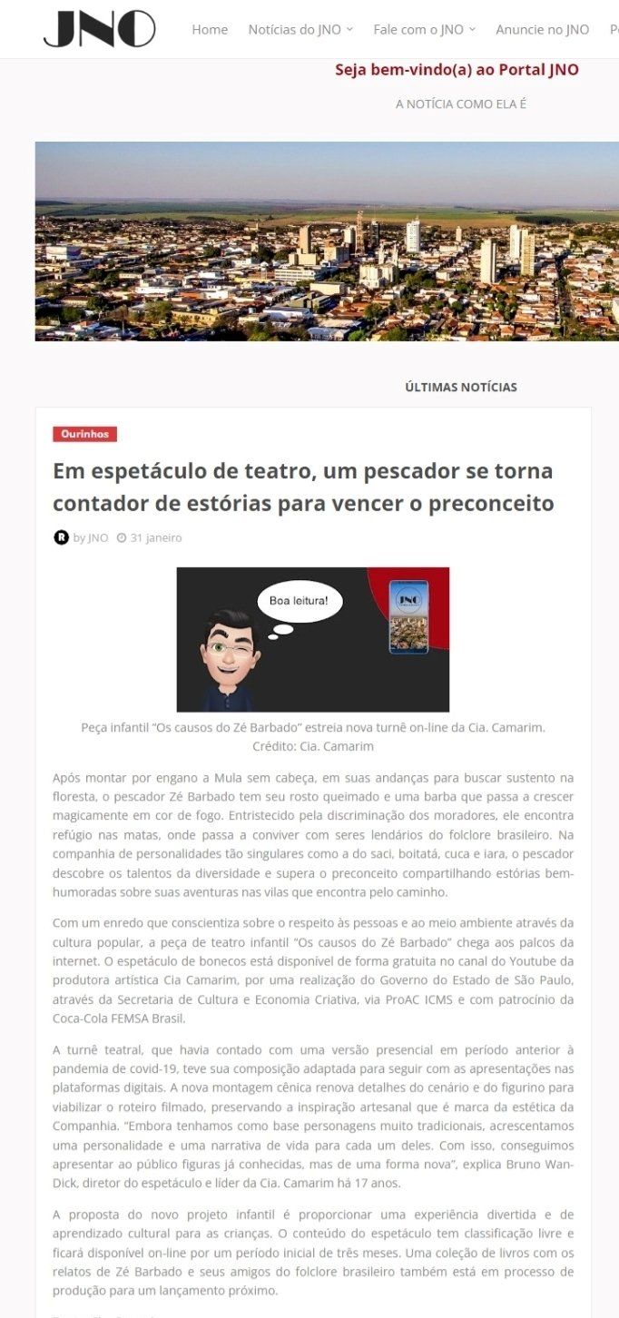 Reportagem, contação de causos com o Zé Barbado sobre folclore brasileiro. 
