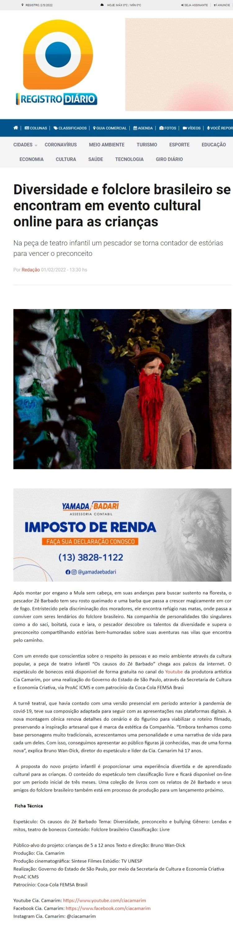 Reportagem, “Os causos do Zé Barbado”, sobre folclore brasileiro, estreia no YouTube. 