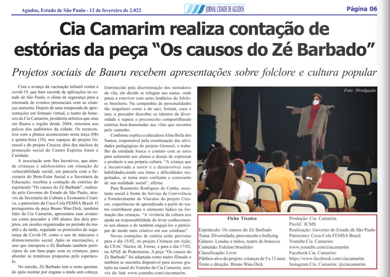 Reportagem, contação de causos com o Zé Barbado sobre folclore brasileiro. 