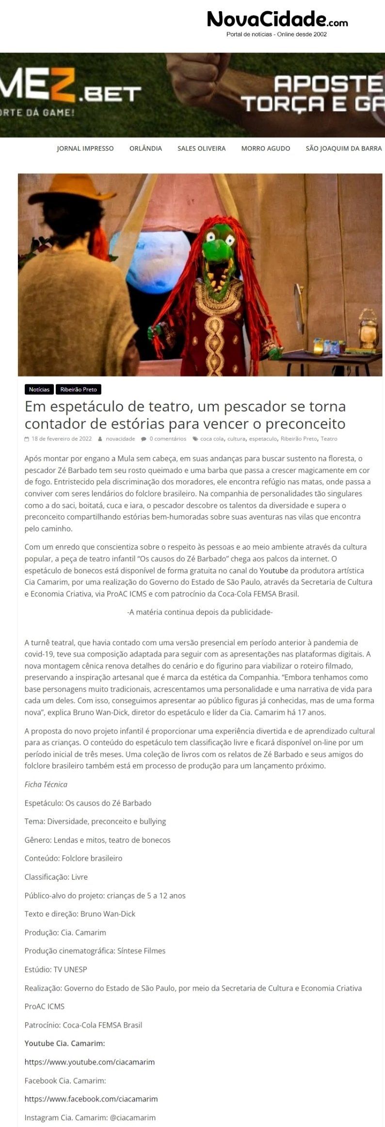 Reportagem, “Os causos do Zé Barbado”, sobre folclore brasileiro, estreia no YouTube. 