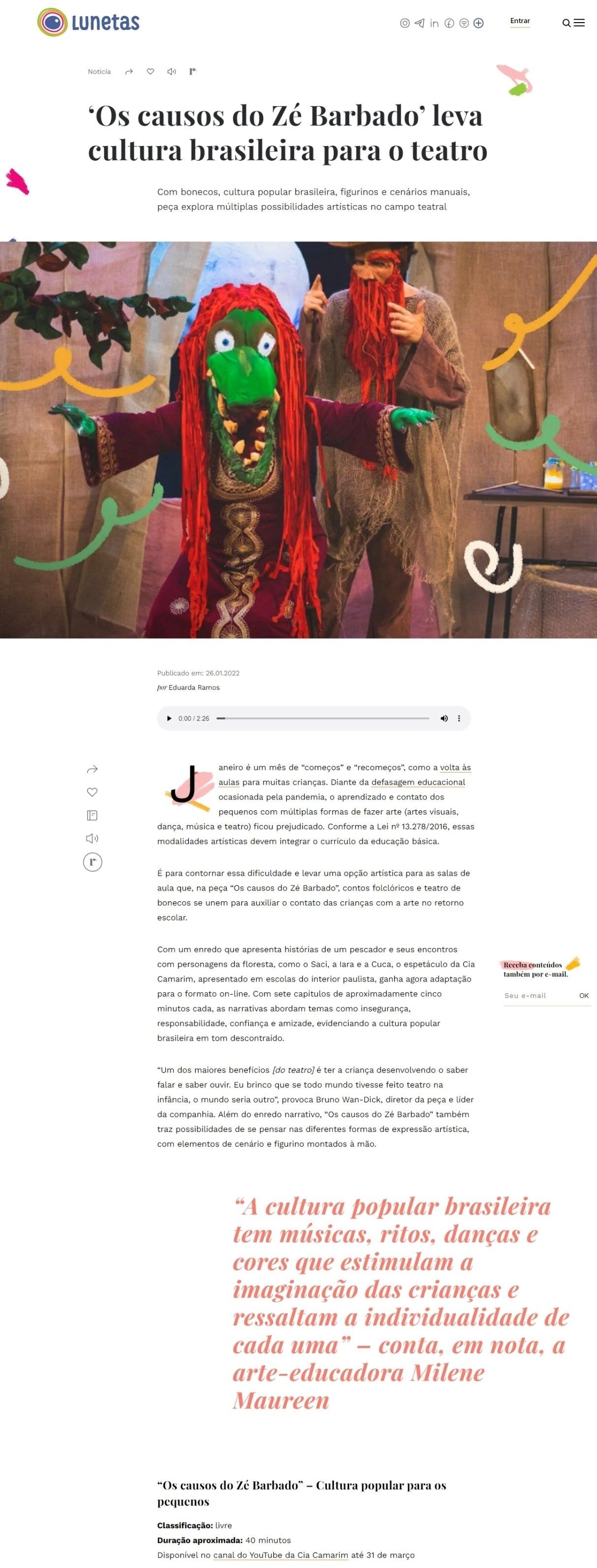 Reportagem, “Os causos do Zé Barbado”, sobre folclore brasileiro, estreia no YouTube. 