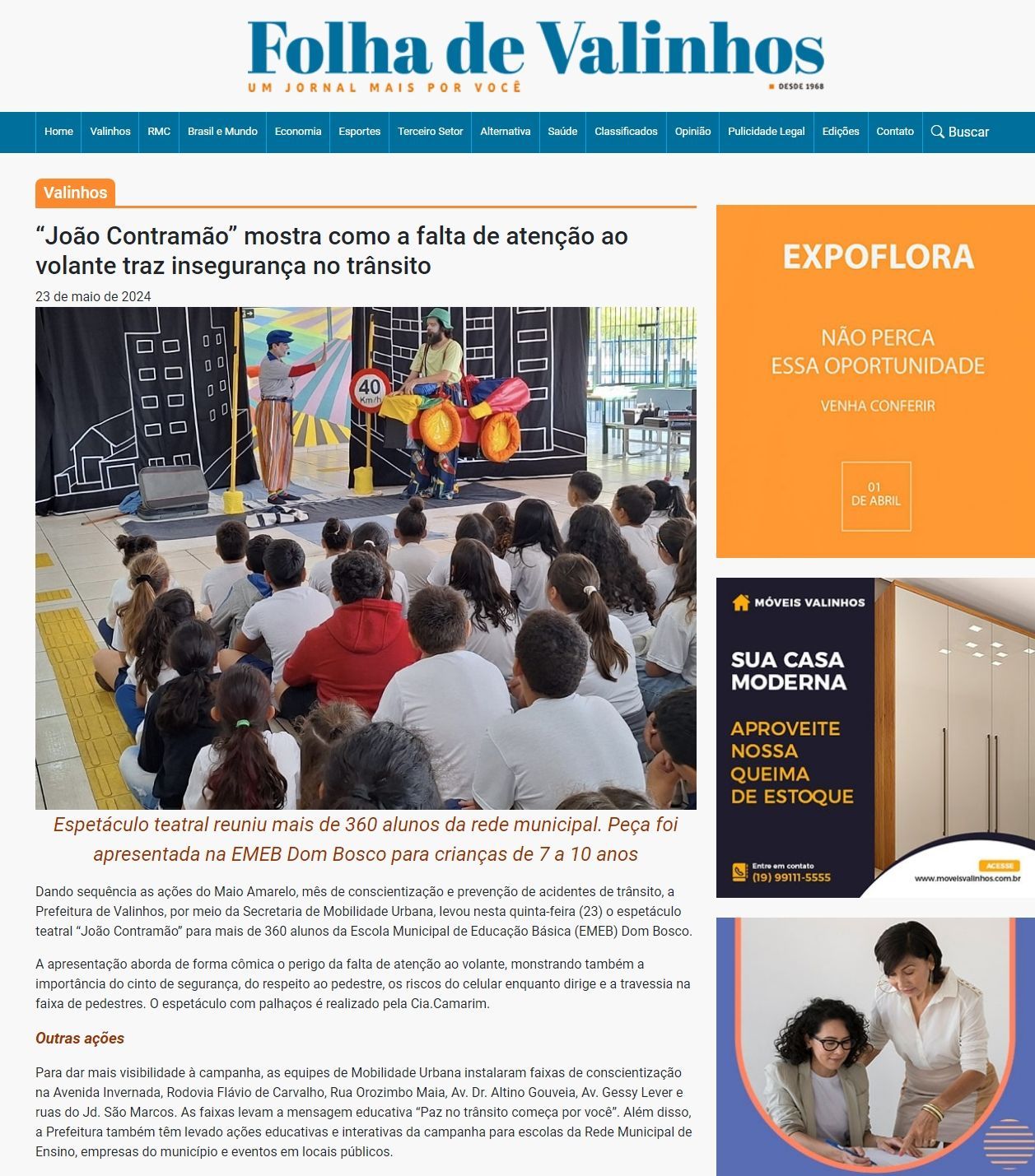 Reportagem da apresentação teatral do espetáculo sobre segurança no trânsito 