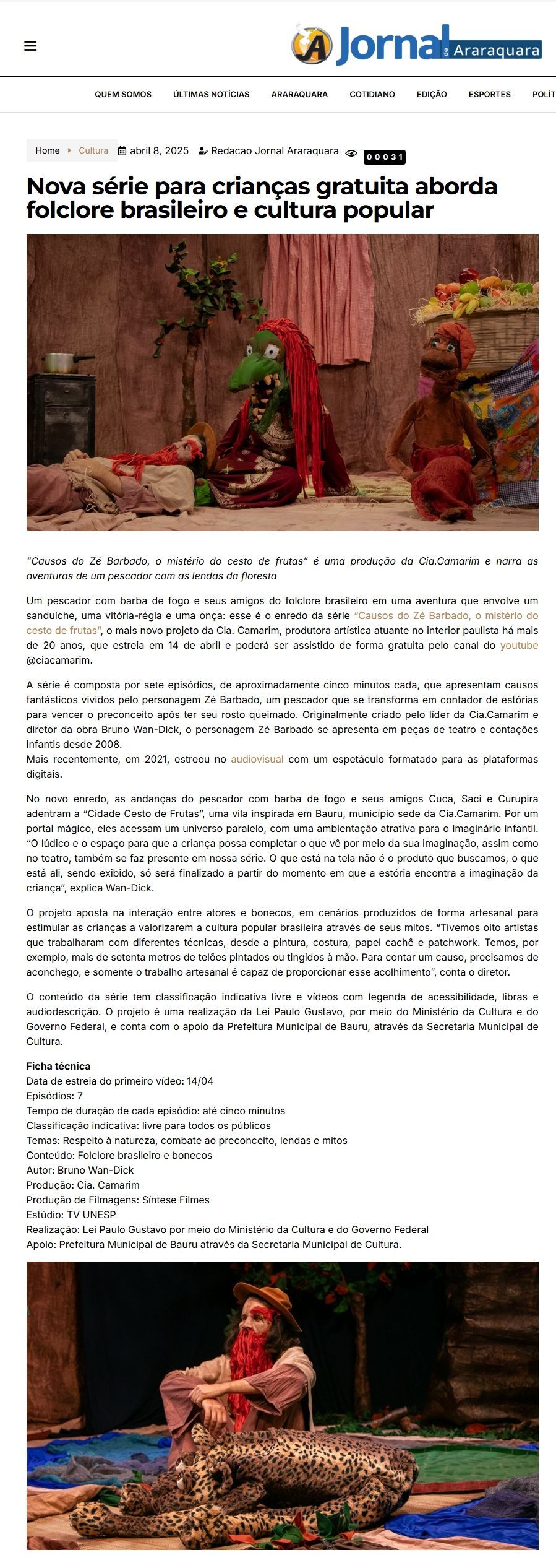 Reportagem, “Os causos do Zé Barbado”, sobre folclore brasileiro, estreia no YouTube.