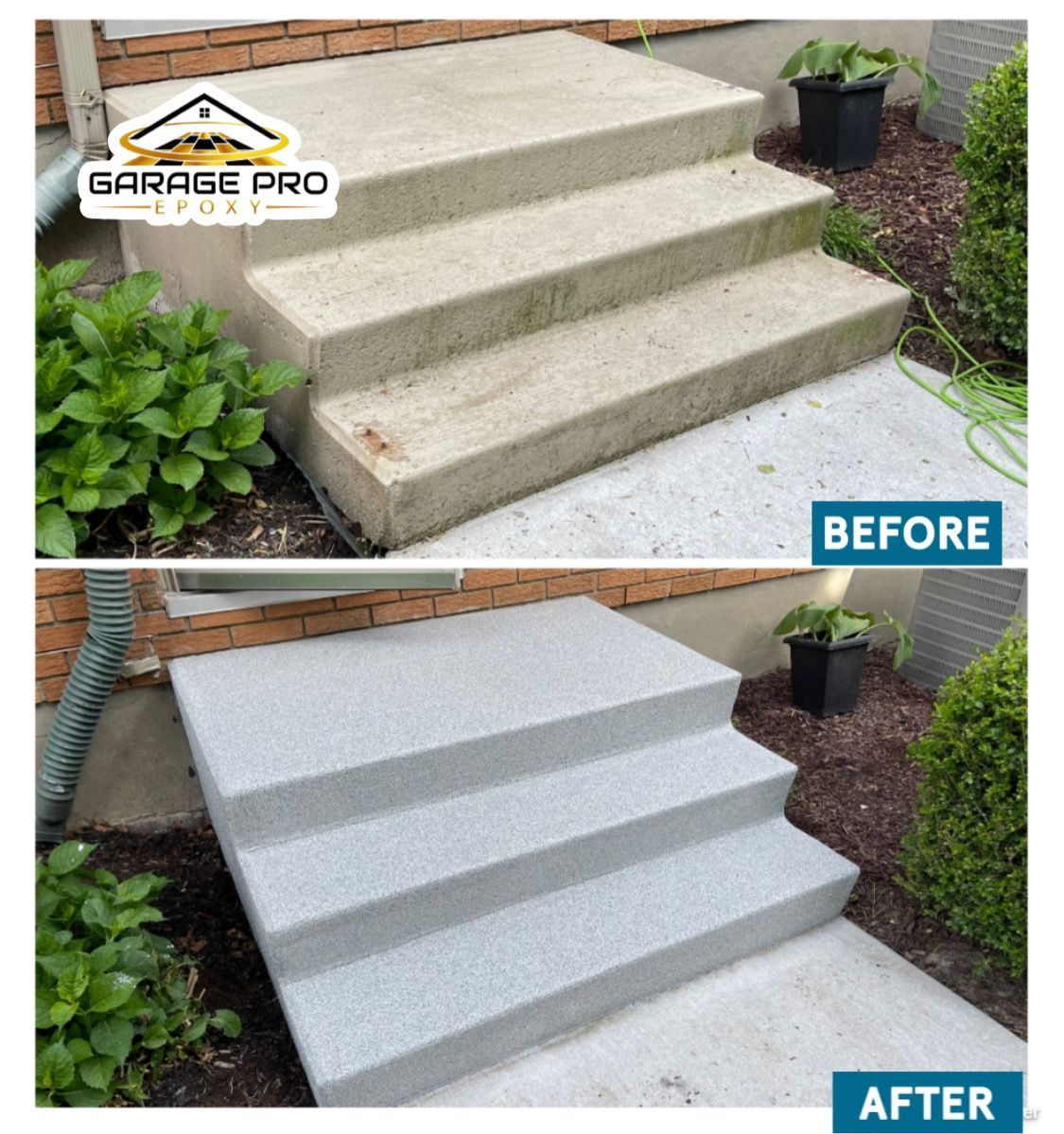 A before and after photo of a set of stairs