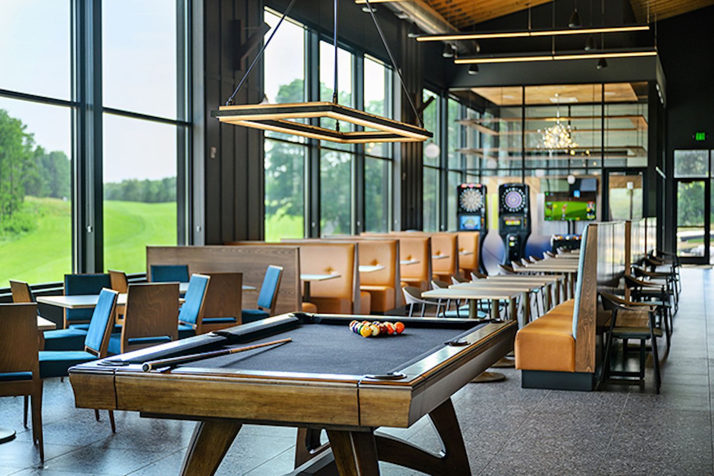 Pool table overlooking The St. Croix National 18th Hole.