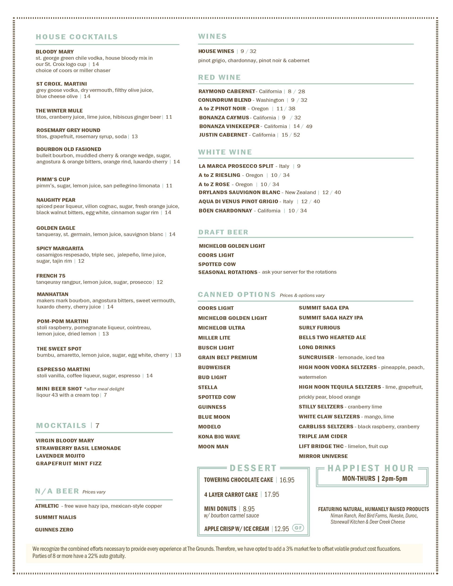 Brunch menu
