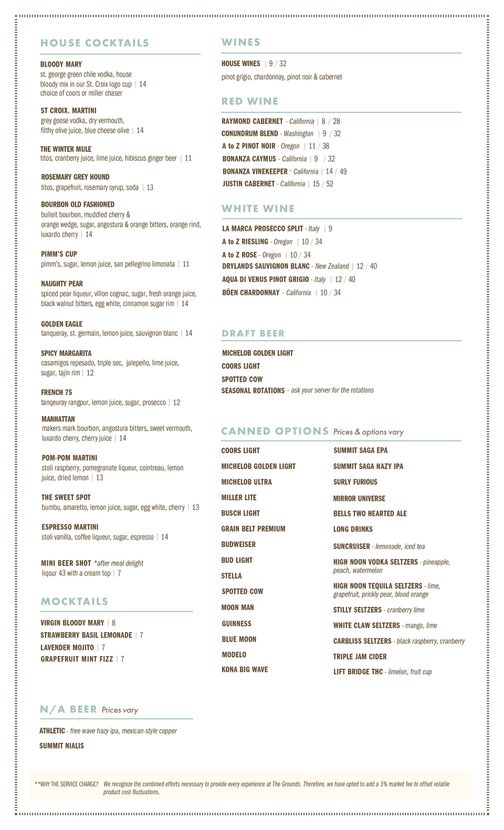 Brunch menu