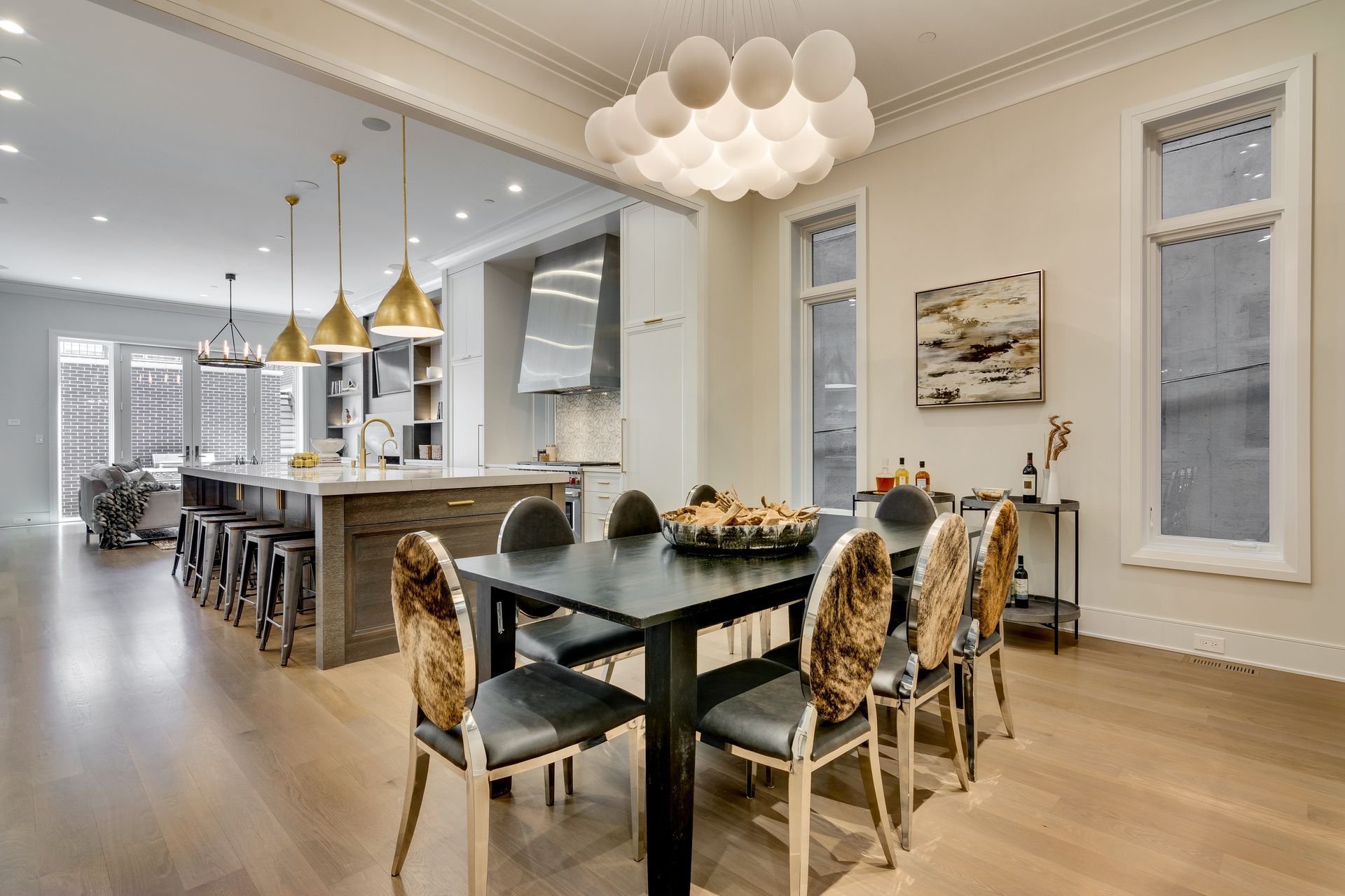 A kitchen with a large island in the middle of it