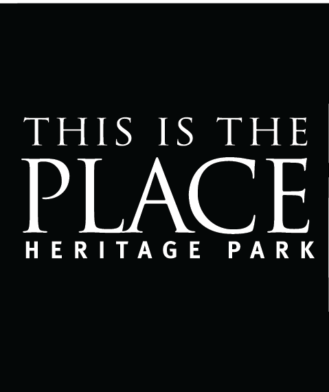 A black and white logo for this is the place heritage park