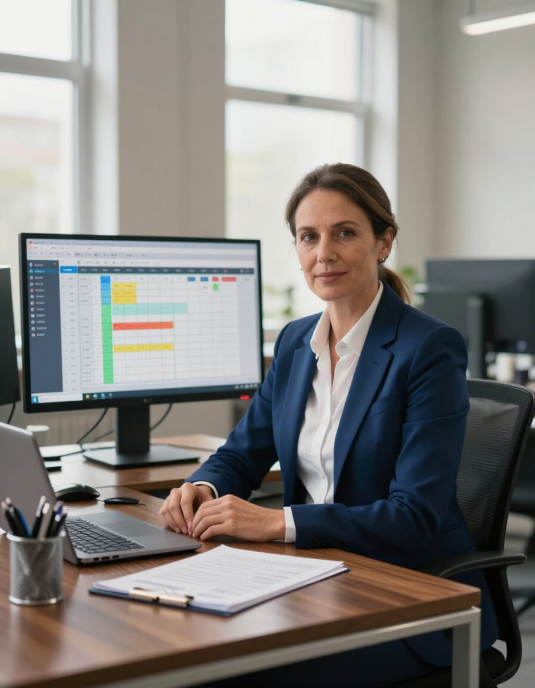 Business owner at service company desk