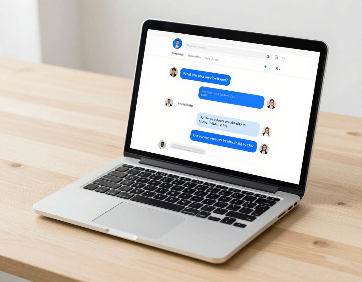 Website chatbot conversation on a laptop screen