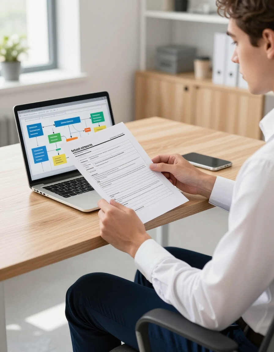 Person reviewing business configuration intake form