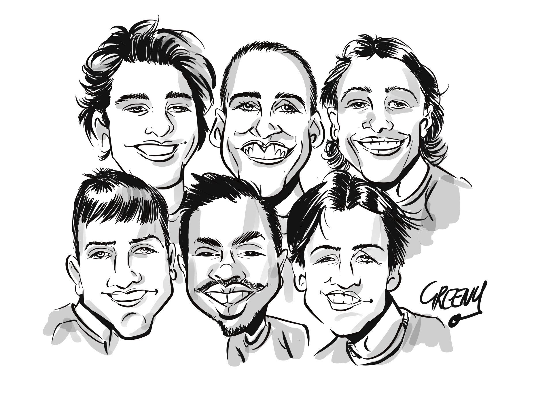 Event hire cartoonist  drawing live caricatures at events from trade events to office parties and weddings David Green