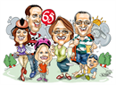 caricatures families and groups.
