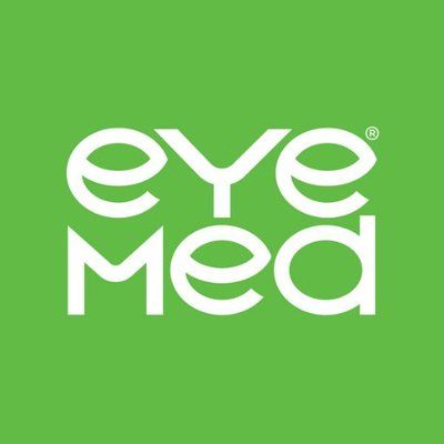 The logo for eye med is on a green background.