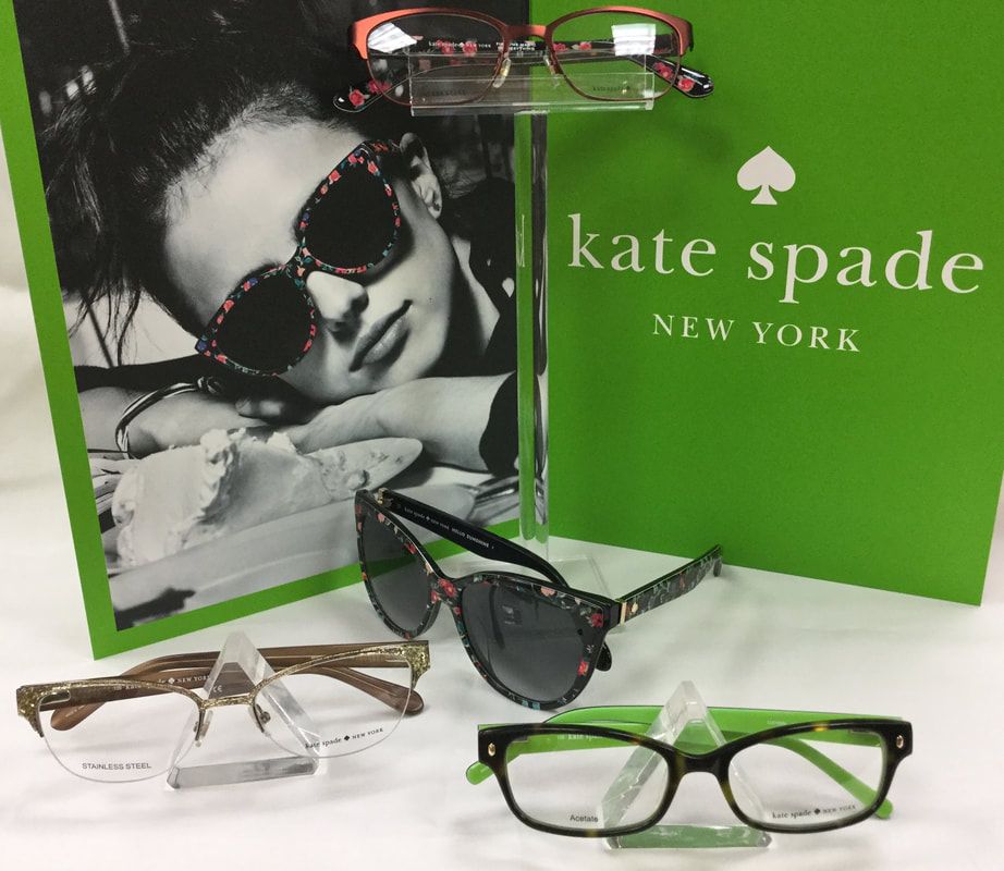 A collection of kate spade glasses and sunglasses on display