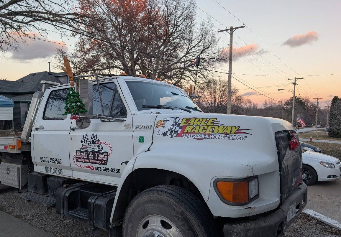 White tow truck with 