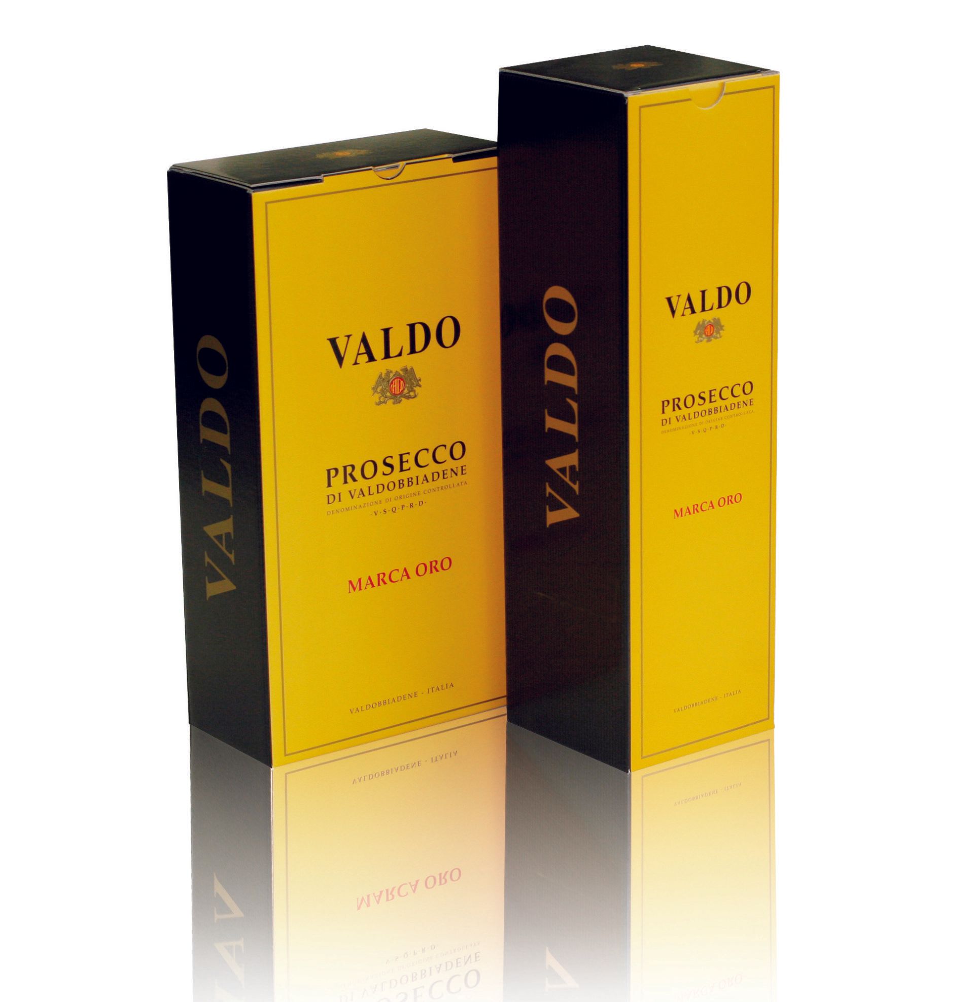 scatola e bottiglia per prosecco