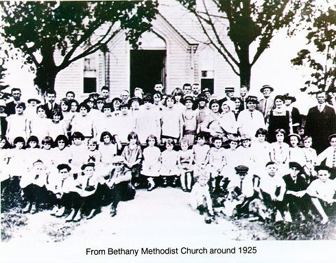 Group of people outside Bethany Methodist Church, circa 1925.