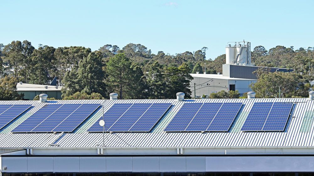 Set of Solar Panels on Building Roof