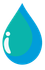 A blue water drop with a white reflection on a white background.