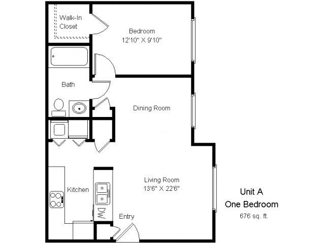 1 bd 1 bath floor plan