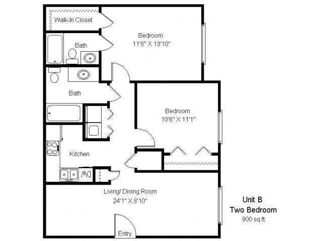 2 bd 2 bath floor plan