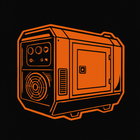 Orange outline of a generator on black background.