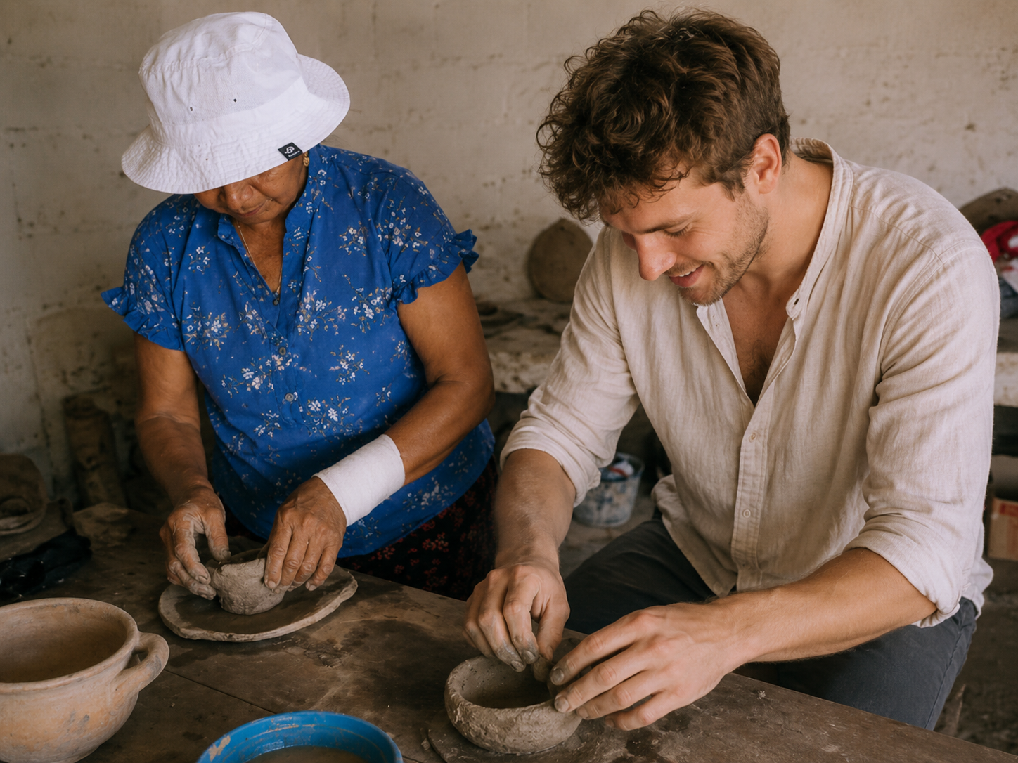 Artesanos y saberes ancestrales de Barichara Barichara es un pueblo donde las tradiciones continúan vivas gracias a los artesanos y familias que han preservado sus conocimientos a lo largo de generaciones. Con Baiatour Travel, los viajeros tienen la oportunidad de descubrir estos oficios tradicionales y vivir encuentros auténticos con las personas que mantienen viva la identidad cultural del Santander. Uno de los lugares más especiales es el Taller de Papel, un espacio donde se elaboran productos artesanales utilizando fibras naturales y técnicas manuales tradicionales. Más que un taller, este proyecto representa una iniciativa social que brinda oportunidades de trabajo a mujeres de la comunidad. Durante la experiencia, los visitantes pueden recorrer los jardines donde se cultivan las plantas utilizadas para obtener las fibras naturales, conocer el proceso artesanal de fabricación y participar en la creación de papel hecho a mano. Cada pieza elaborada refleja creatividad, paciencia y conexión con la naturaleza. Las texturas, los colores naturales y los detalles realizados artesanalmente convierten cada creación en una obra única. Cestería y tejidos ancestrales
En Barichara, muchas de las tradiciones artesanales continúan vivas gracias al trabajo de mujeres y familias que han dedicado su vida a preservar los saberes ancestrales de la región.
Todo es elaborado completamente a mano: desde el tratamiento de las fibras naturales hasta el tejido final de tapetes, bolsos y piezas decorativas. Los antiguos telares, las fibras colgando en las casas coloniales y el ambiente tranquilo de los talleres crean una experiencia auténtica y profundamente humana.
Con Baiatour Travel, los viajeros tienen la oportunidad de compartir con artesanas locales y descubrir historias de vida inspiradoras alrededor del trabajo artesanal.
Durante las experiencias culturales, es posible conocer a mujeres como Doña Janeth, quien trabaja la fibra de plátano en los alrededores del Camino Real hacia Guane. A través de sus manos, esta tradición continúa transmitiéndose de generación en generación, conservando técnicas ancestrales que forman parte de la identidad rural del Santander.
También es posible visitar a Doña Eulalia, artesana especializada en cestería tradicional elaborada con fibras naturales y lianas de la región. Sus canastos, lámparas y tejidos reflejan años de experiencia y una profunda conexión con la naturaleza.
Más que talleres artesanales, estos encuentros representan momentos de intercambio cultural, memoria y tradición. Cada pieza elaborada cuenta una historia y cada conversación permite descubrir el verdadero espíritu de Barichara y sus comunidades.